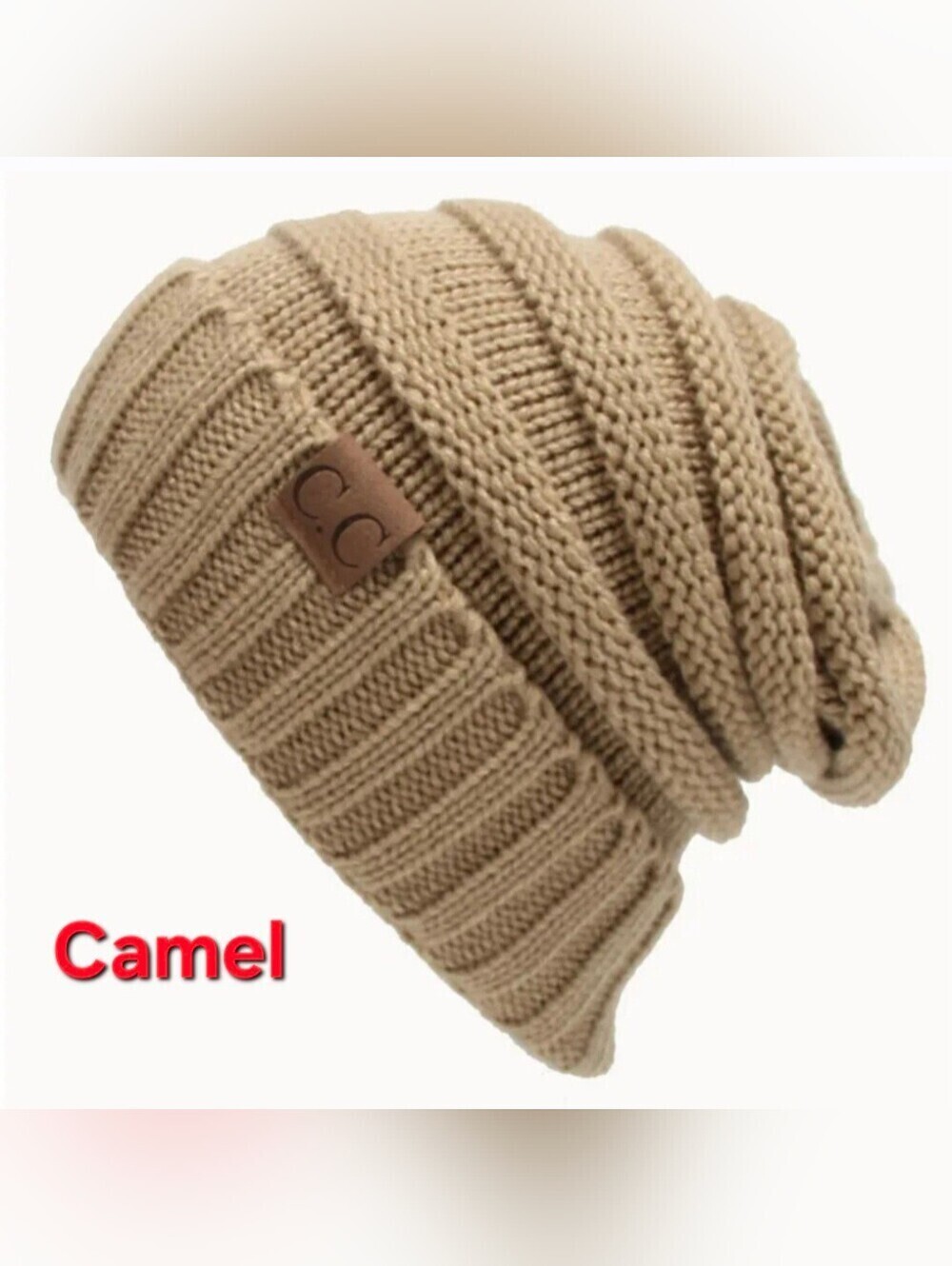 C.C Knit Hat - Blue, Red, Brown, Pink, Beige, White, Camel - Picture 4 of 14